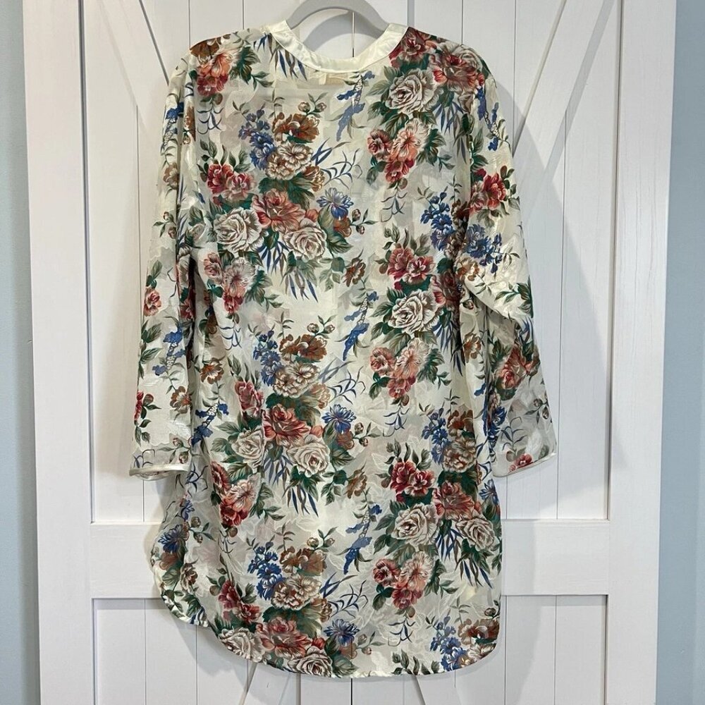 Victoria's Secret Vintage 90s Long Sleeve Dark Floral Opaque Kimono Robe Small - Picture 5 of 7